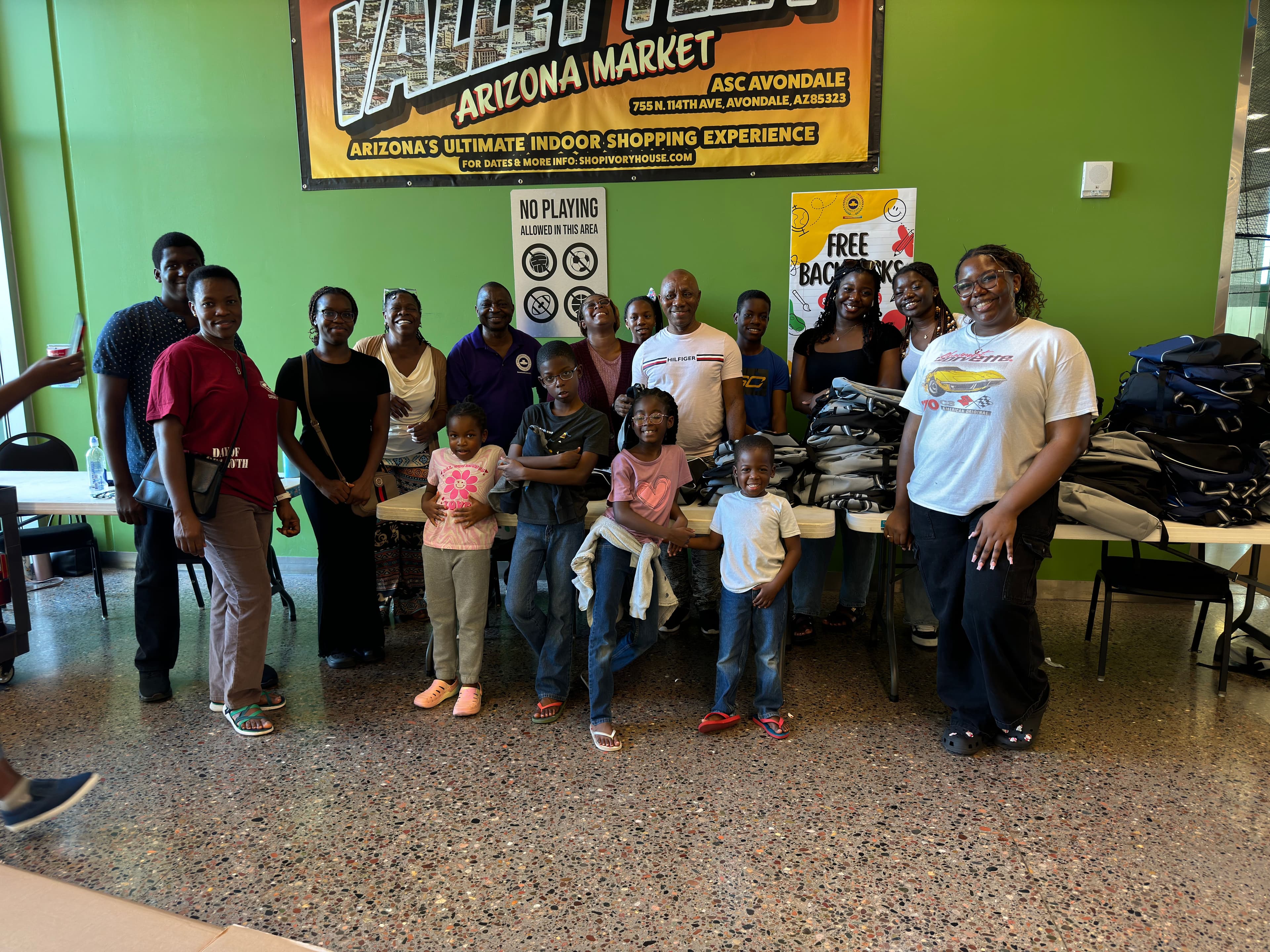 Back to school backpack giveaway group photo
